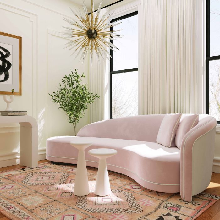 Melani Blush and Cream Velvet Sofa