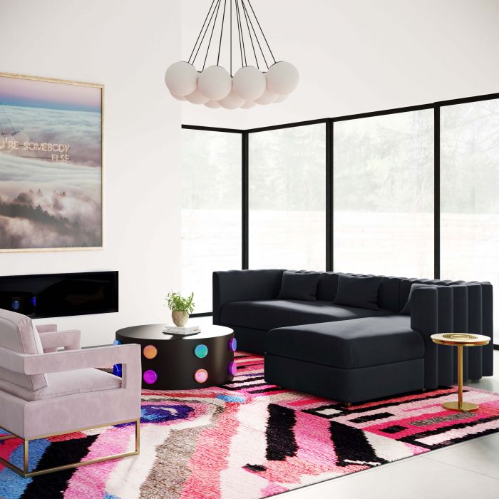 Violette Black Velvet Sectional - Right Arm Facing