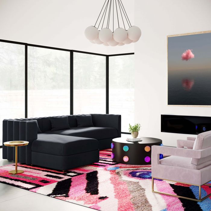 Violette Black Velvet Sectional - Left Arm Facing